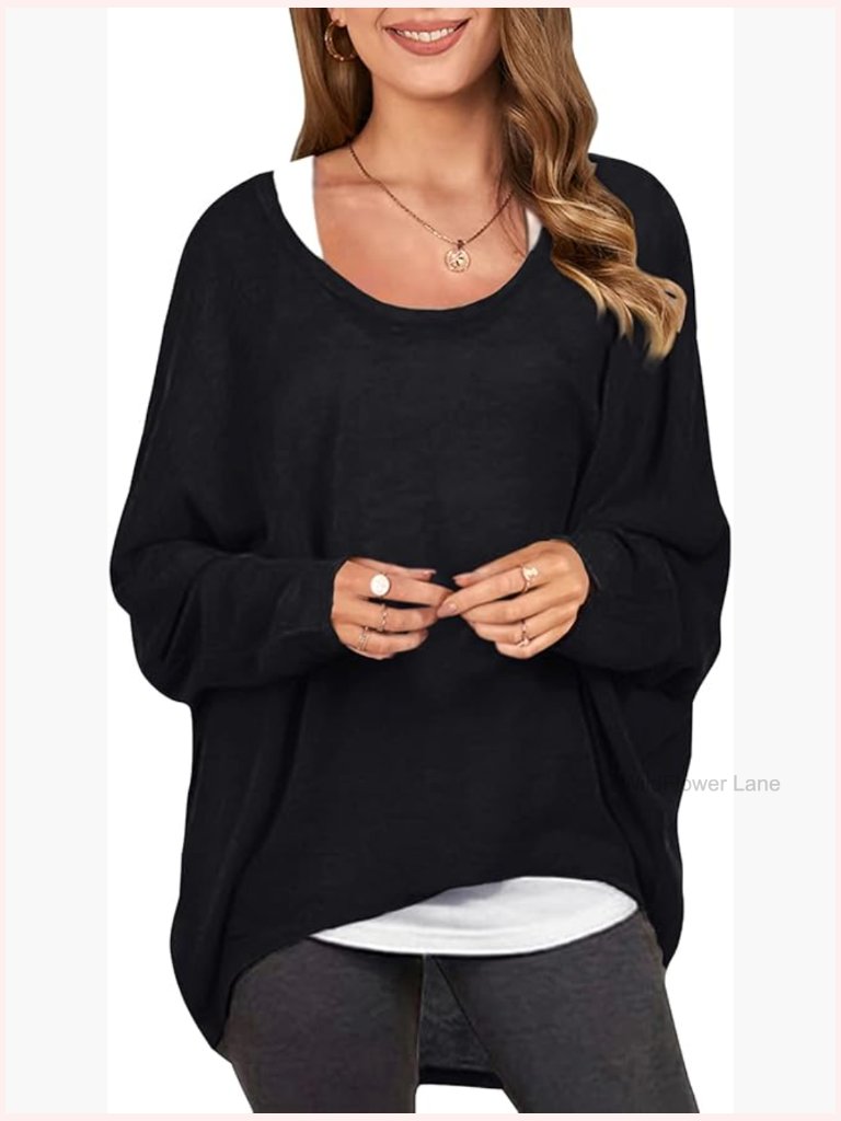 Off Shoulder Batwing Pullover Oversized Long Sleeve Sweater